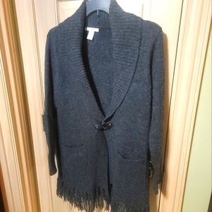 Womens plus Sz 1X Sarah Spencer Navy gray fringe buckle Sweater